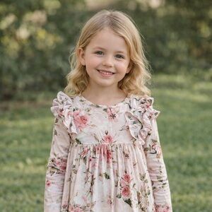 Posh Peanut Pink Floral Ruffle Dress Soft and Comfortable